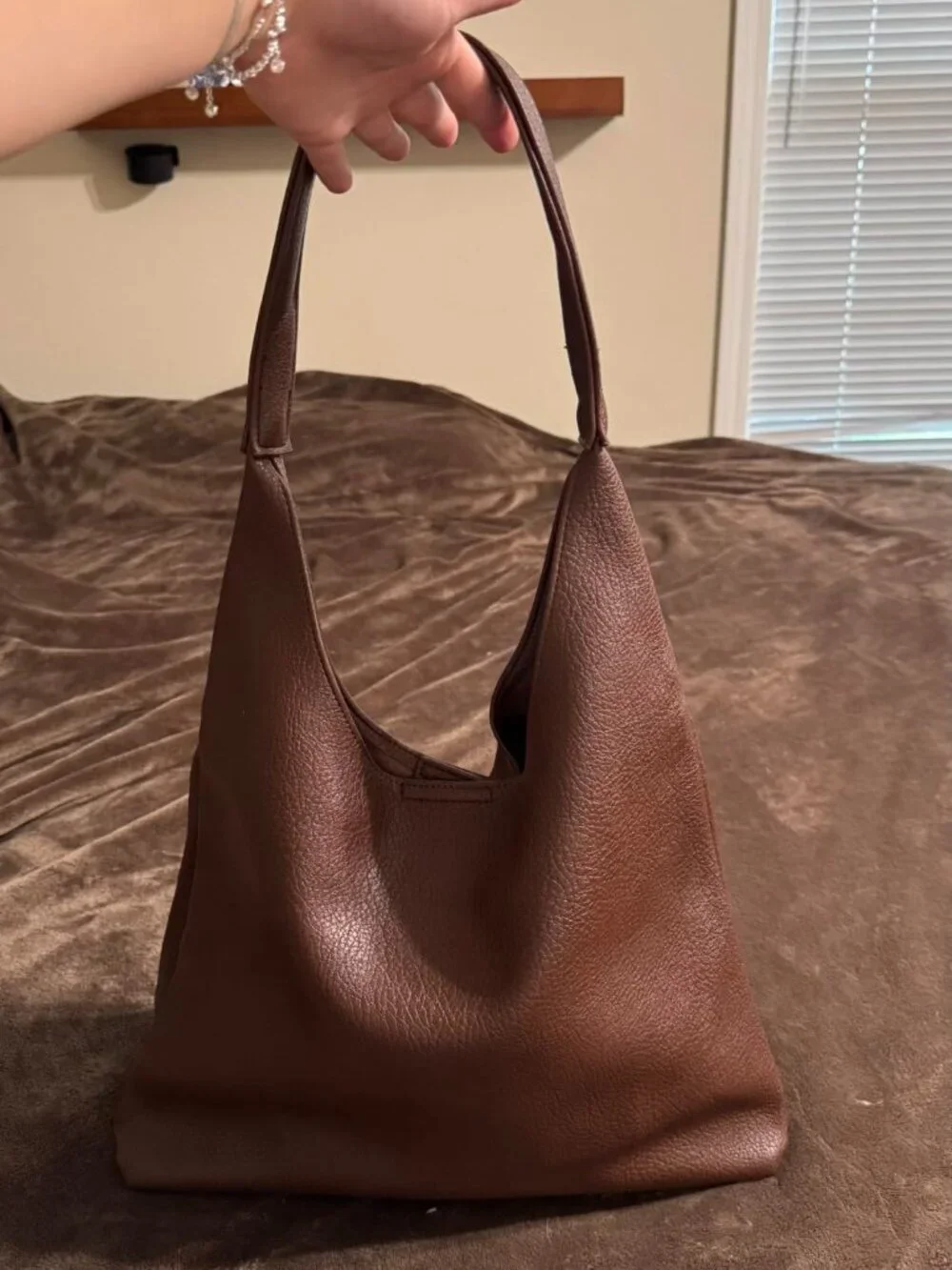 Dark Brown Slouchy Vegan Leather Hobo Tote